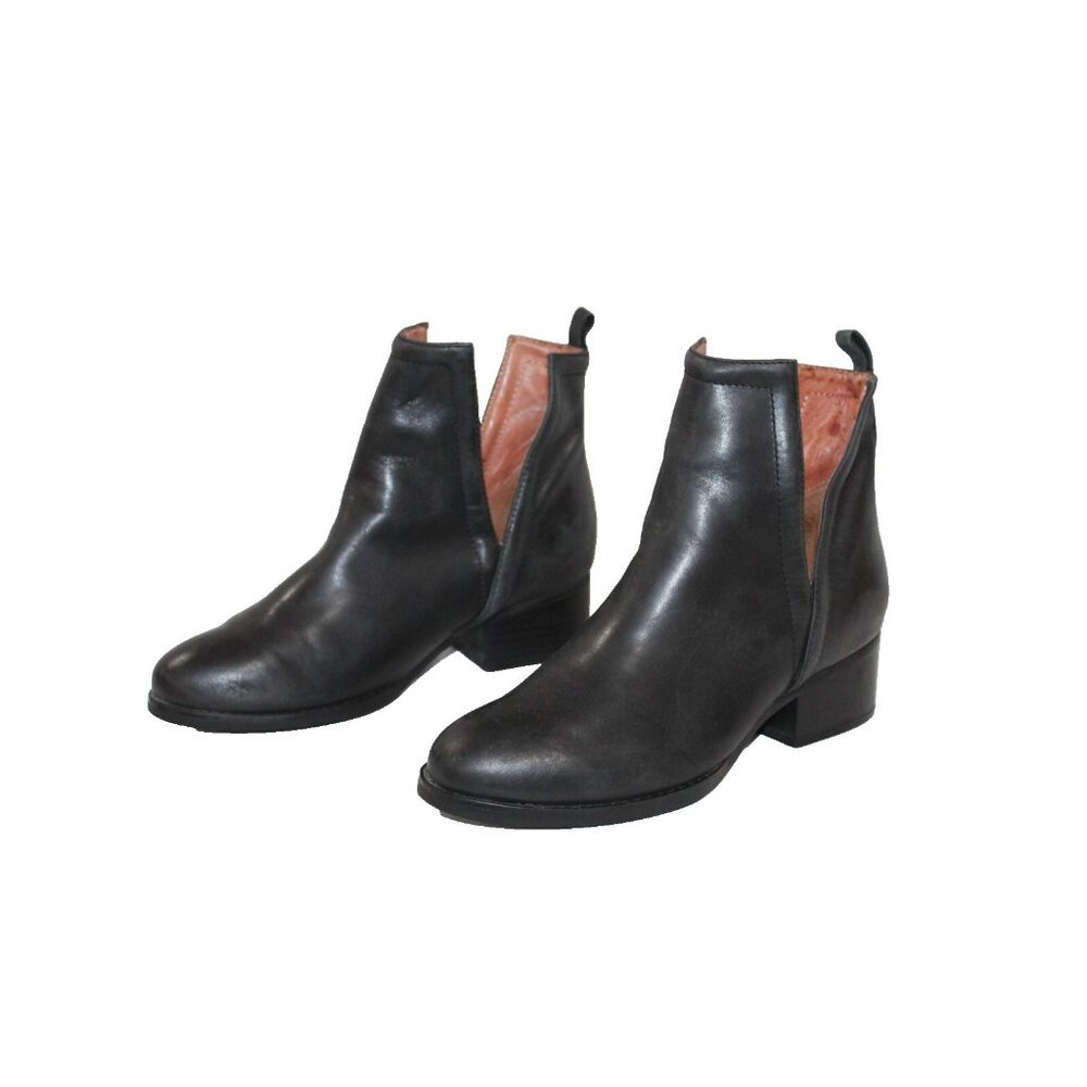 $195 JEFFREY CAMPBELL Womens US 6 Black Leather ORILEY Shoes Ankle Booties Boots